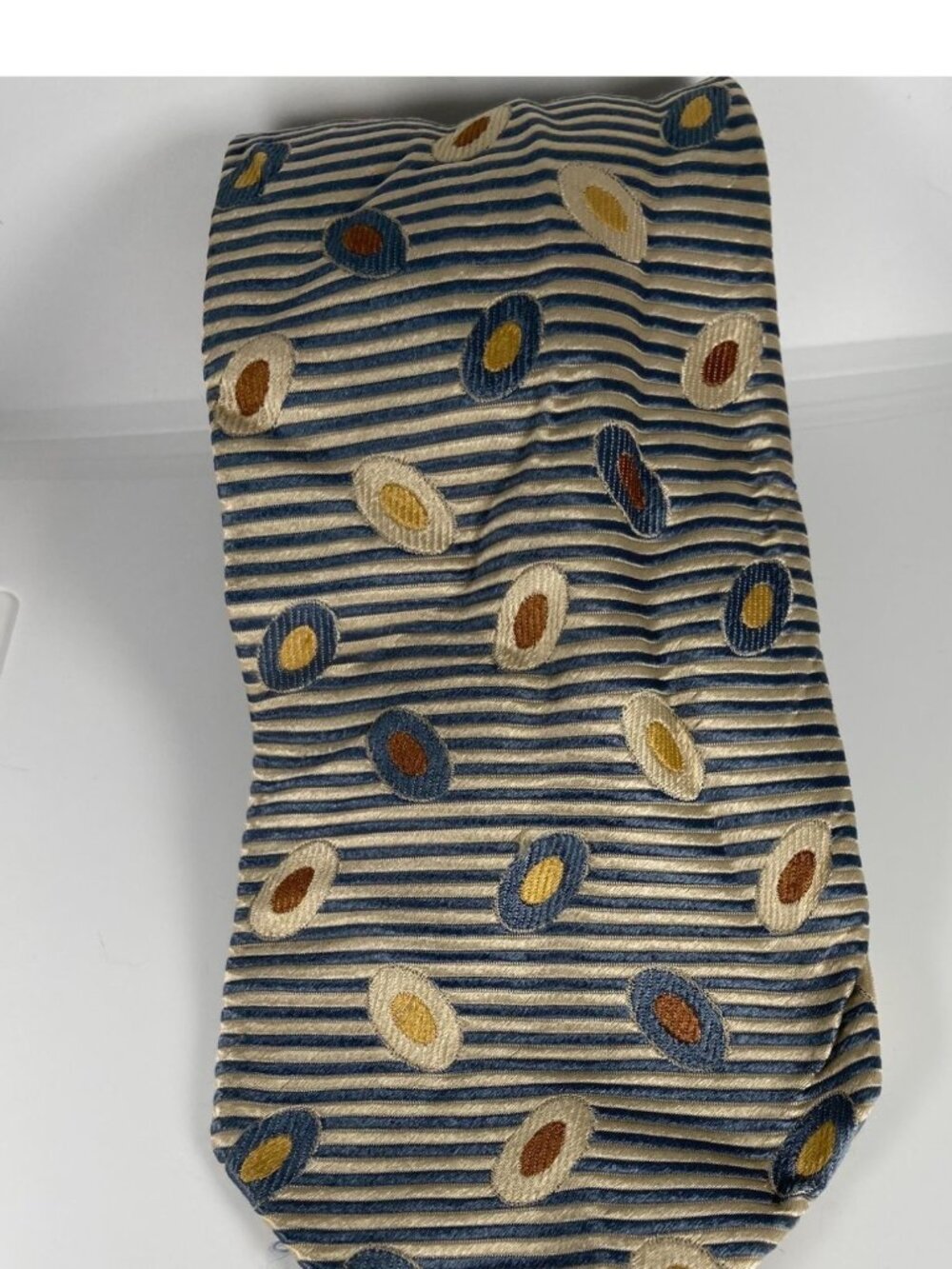 Men’s Necktie 100% Silk Gold, Beige, Brown, & Confederate Blue/Gray Allea Milano
